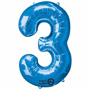 34IN Number 3 Blue Balloon Delivery