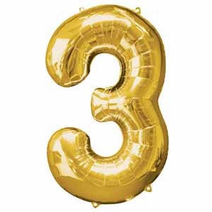 34IN Number 3 Gold Balloon Delivery
