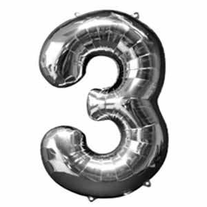 34IN Number 3 Silver Balloon Delivery