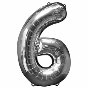 34IN Number 6 Silver Balloon Delivery