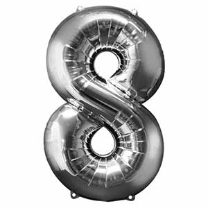 34IN Number 8 Silver Balloon Delivery