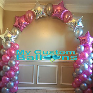 Custom Balloon Arch String of Pearls Pink Stars