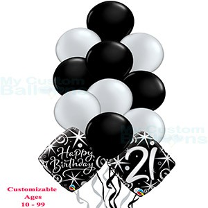 Happy 21st Birthday Balloon Bouquet 10 latex and 2 foil balloons Balloon Delivery