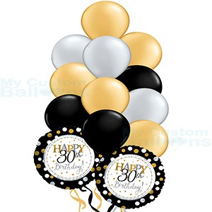 Happy 30th Gold Birthday Balloon Bouquet 11 latex and 2 foil balloons Balloon Delivery