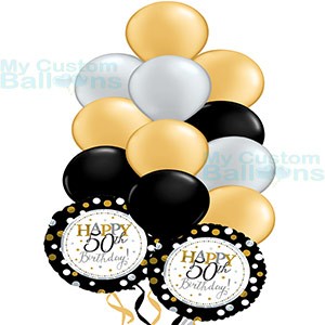 Happy 50th Gold Birthday Balloon Bouquet 11 latex and 2 foil balloons Balloon Delivery