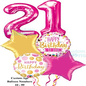 Happy21st Birthday Girl Balloon Bouquet 2 Large Pink Numbers Balloon Delivery