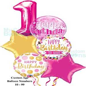 Happy 1st Birthday Girl Balloon Bouquet 2 Large Pink Numbers Balloon Delivery