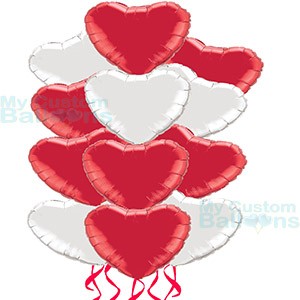 Dozen Red and White Hearts Foil Balloon Bouquet Balloon Delivery