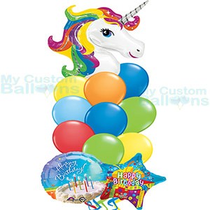 Happy Birthday Unicorn Balloon Bouquet 9 latex 2 HB foil Balloons Balloon Delivery