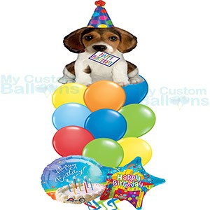 Happy Birthday Puppy Balloon Bouquet 9 latex 2 HB foil Balloons Balloon Delivery