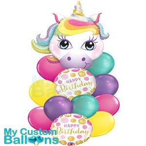Dots Unicorn Happy Birthday Bouquet Balloon Delivery