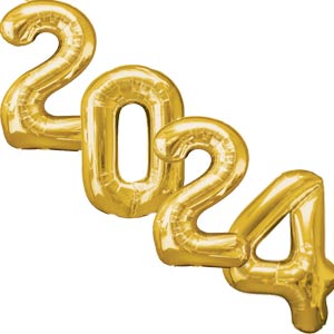 Giant Gold 2024 Foil Balloon Number Set