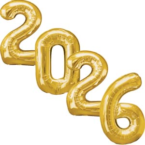 Giant Gold 2026 Foil Balloon Number Set