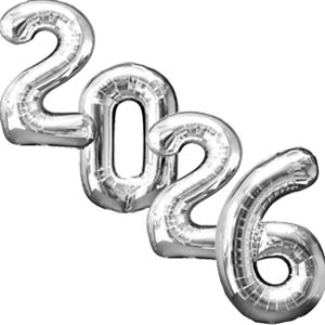 Huge Silver 2026 Foil Balloon Number Set