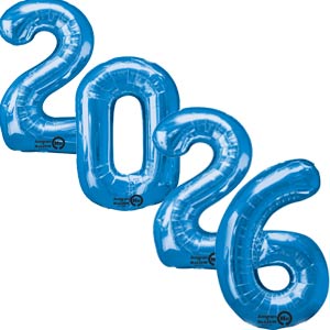 Huge Blue 2026 Foil Balloon Number Set