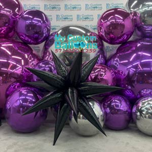 5ft Air Filled Black Starburst Foil Balloon