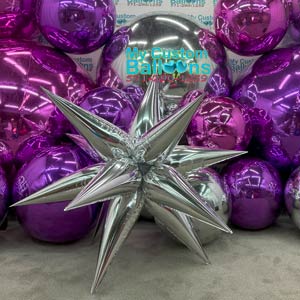 5ft Air Filled Silver Starburst Foil Balloon