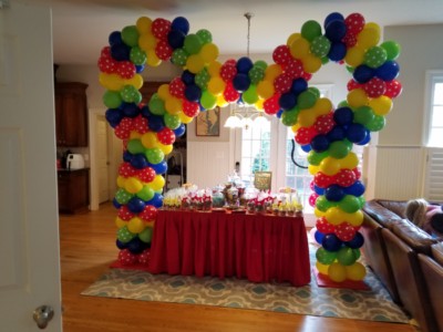 Multi color Mickey Mouse ears balloon arch