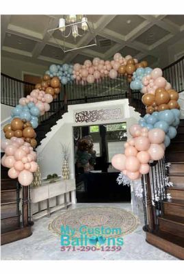 Organic-Balloon-Garland-on-Stair-Rails